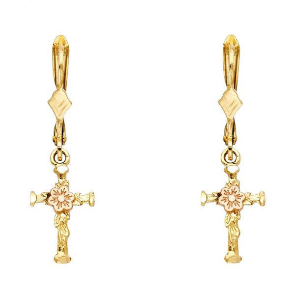 14K 2T Hanging Cross Earrings Oropalace