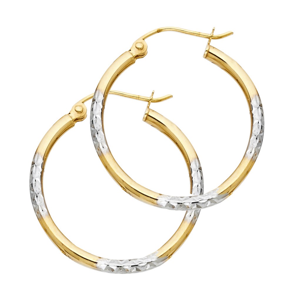 Diamond Cut 1.5mm Paradise Jewelers 14K White Gold Hoop Earrings 