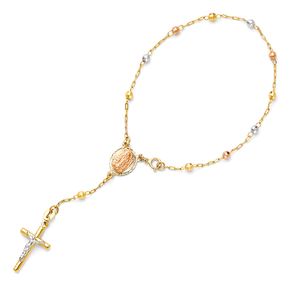 14K Yellow Gold Rosary Necklace & Bracelet 3mm - AB202