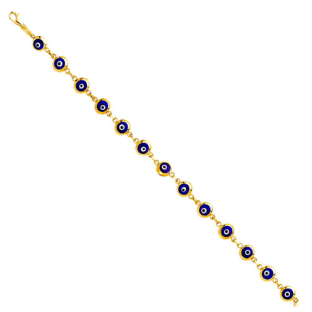 14K Yellow Gold Light Link ID & Evil Eye Bracelet - AB344