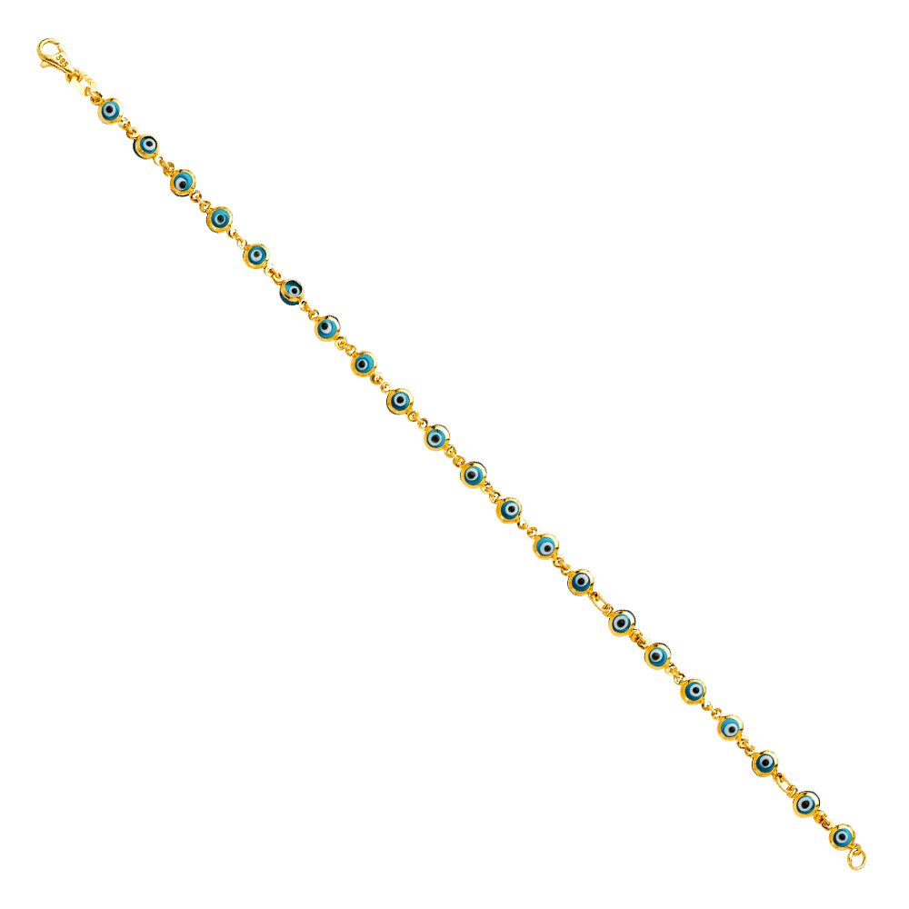 14K Yellow Gold Light Link ID & Evil Eye Bracelet - AB346