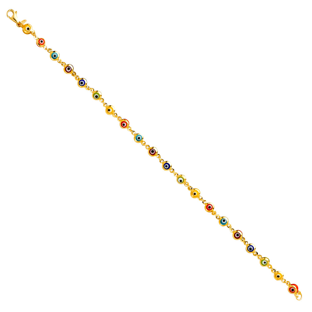 14K Yellow Gold Light Link ID & Evil Eye Bracelet - AB347