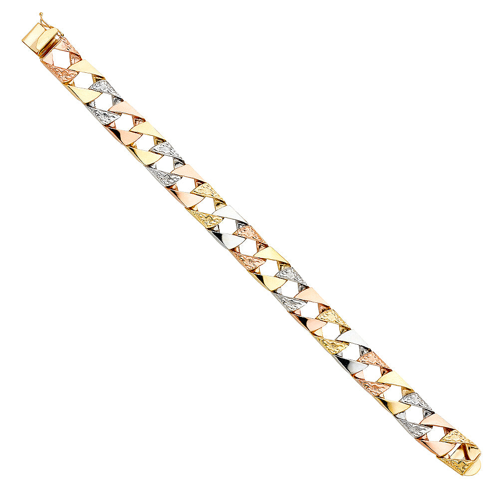 14K Tri Color Men's & Link Bracelet - AB374