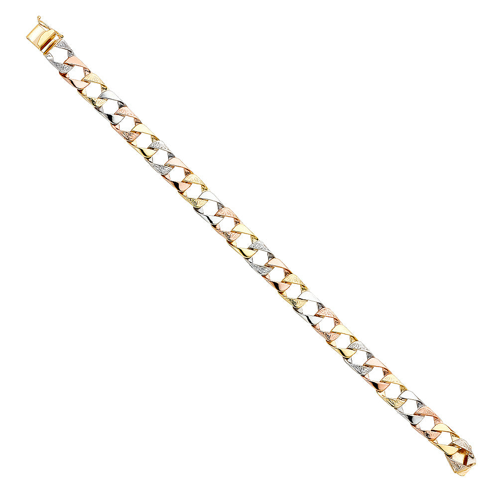 14K Tri Color Men's & Link Bracelet - AB375