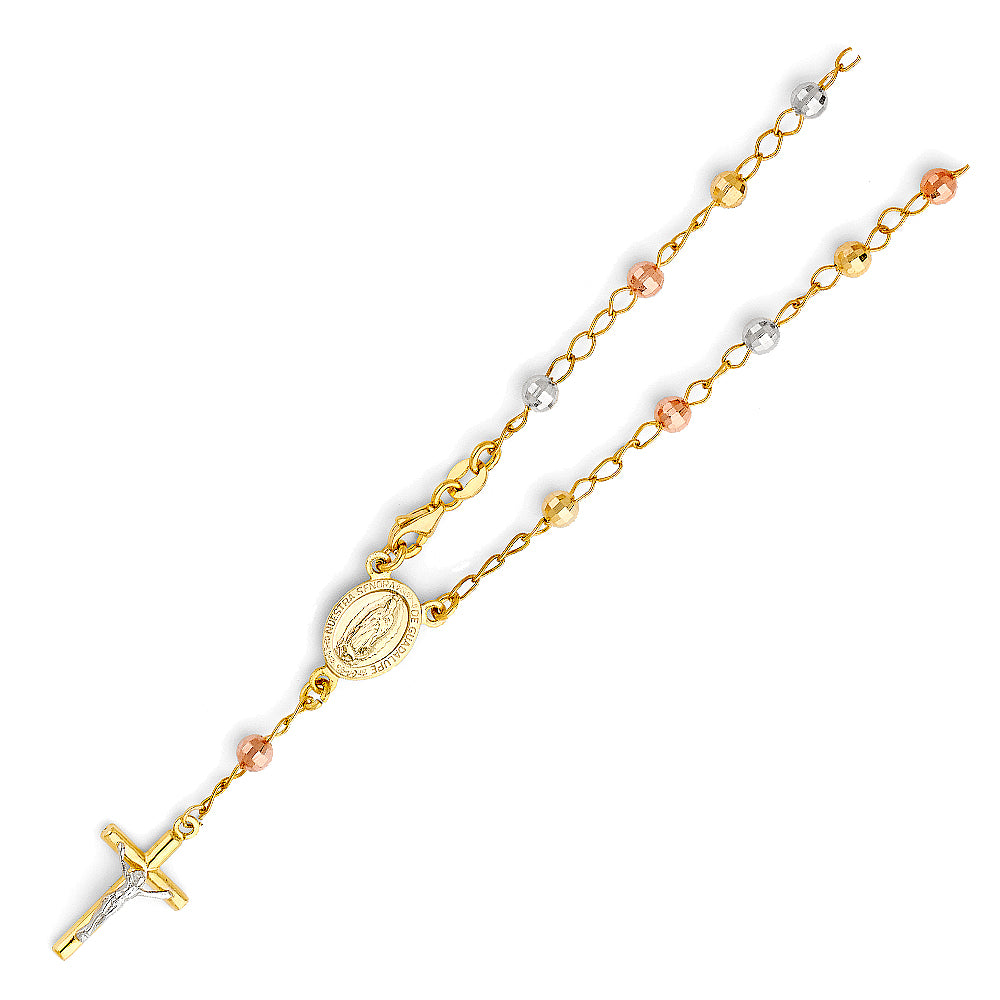 14K Yellow Gold Rosary Necklace & Bracelet 4mm - AB542