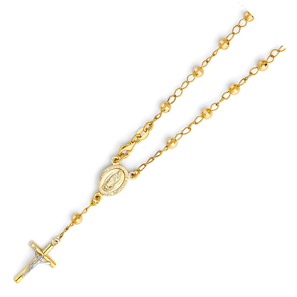 14K Yellow Gold Rosary Necklace & Bracelet 4mm - AB543
