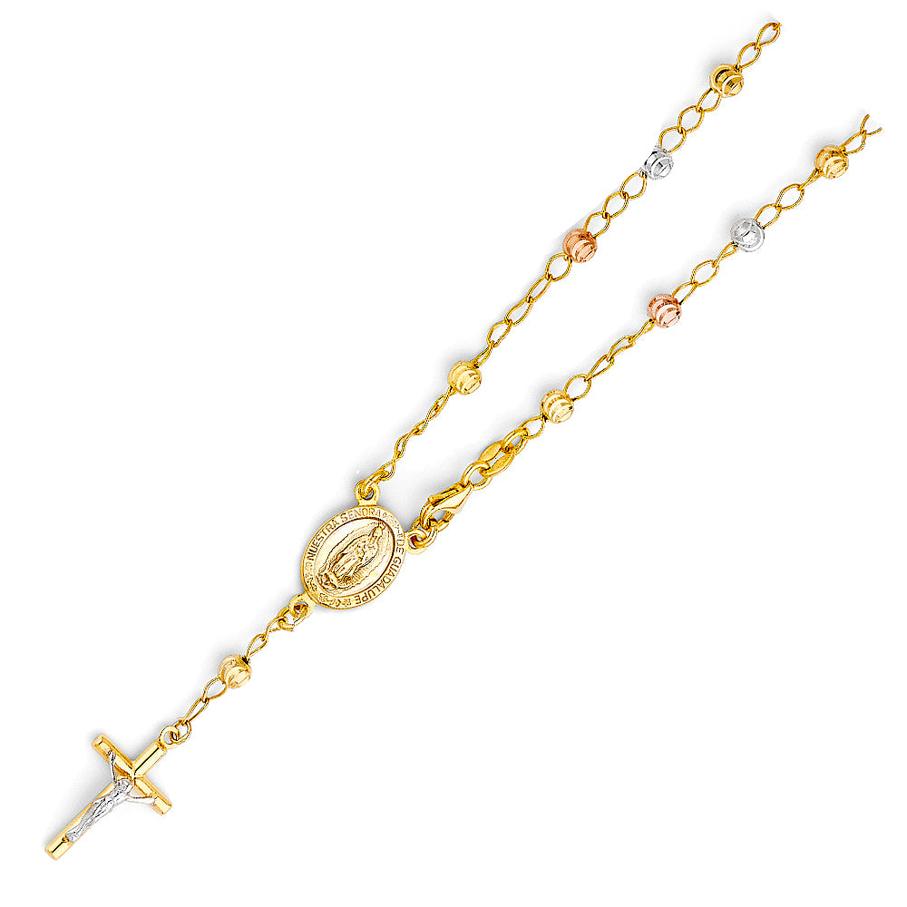 14K Yellow Gold Rosary Necklace & Bracelet 4mm - AB546