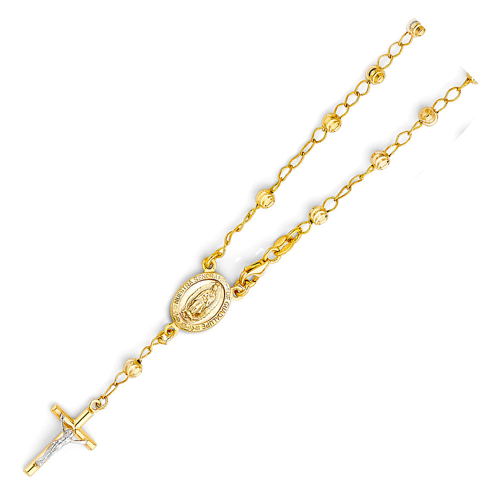 14K Yellow Gold Rosary Necklace & Bracelet 4mm - AB547