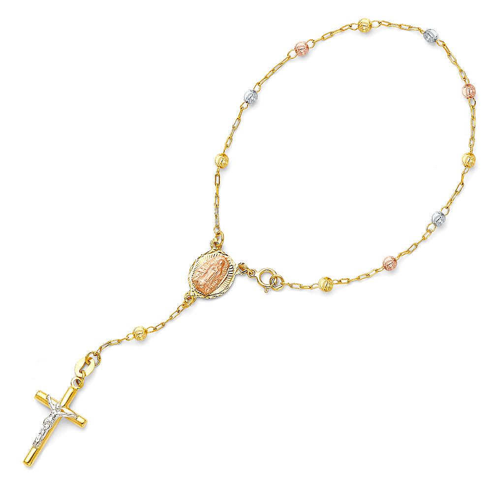 14K Yellow Gold Rosary Necklace & Bracelet 3mm - AB549