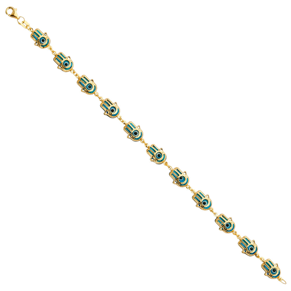14K Yellow Gold Light Link ID & Evil Eye Bracelet - AB687