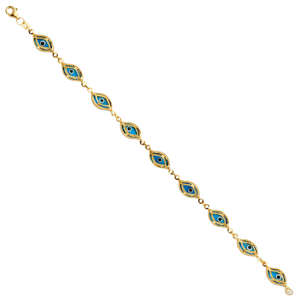 14K Yellow Gold Light Link ID & Evil Eye Bracelet - AB689