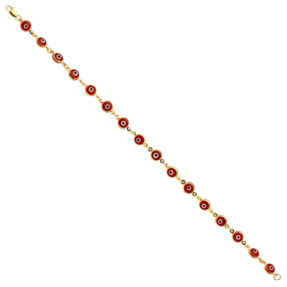 14K Yellow Gold Light Link ID & Evil Eye Bracelet - AB690