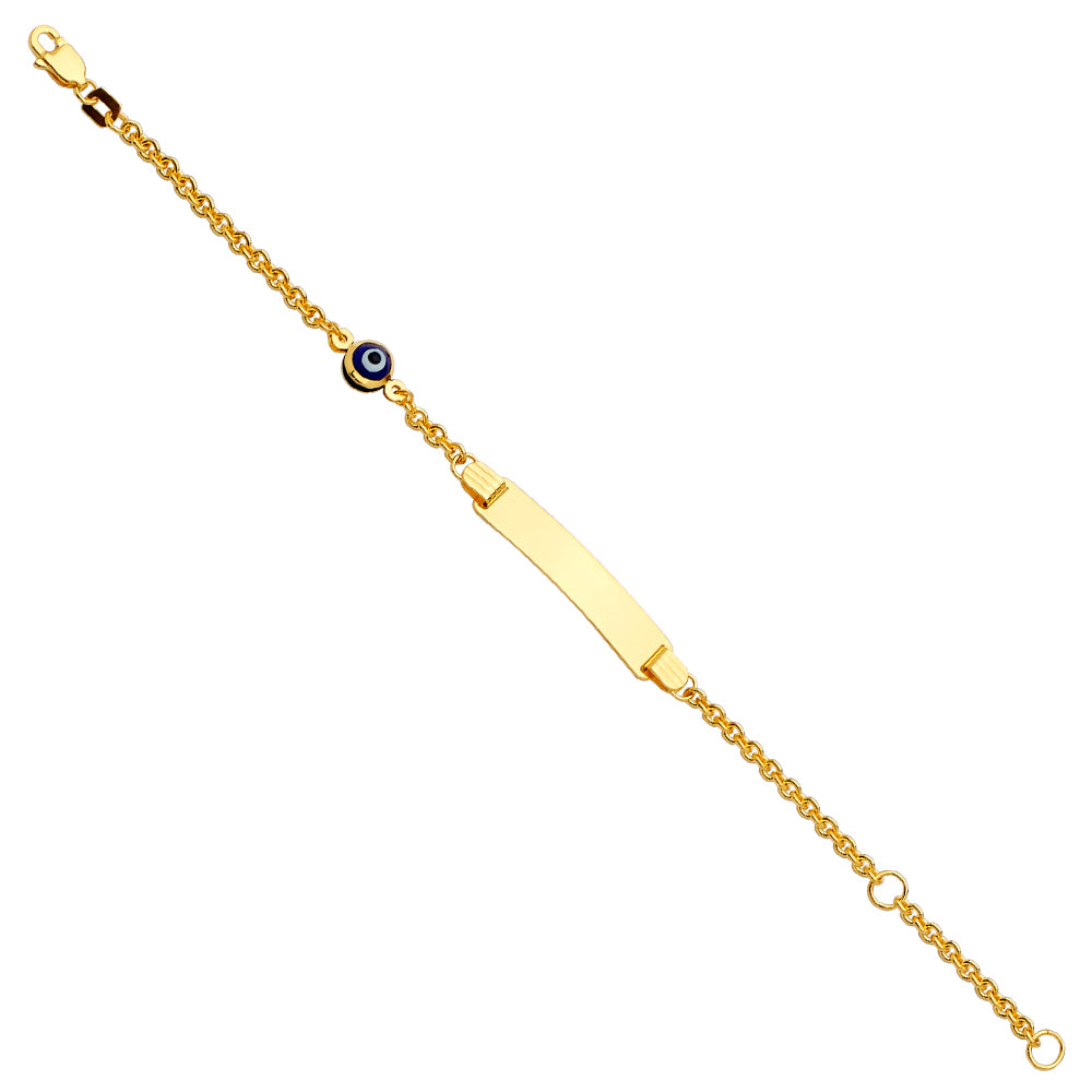 14K Yellow Gold Light Link ID & Evil Eye Bracelet - AB694
