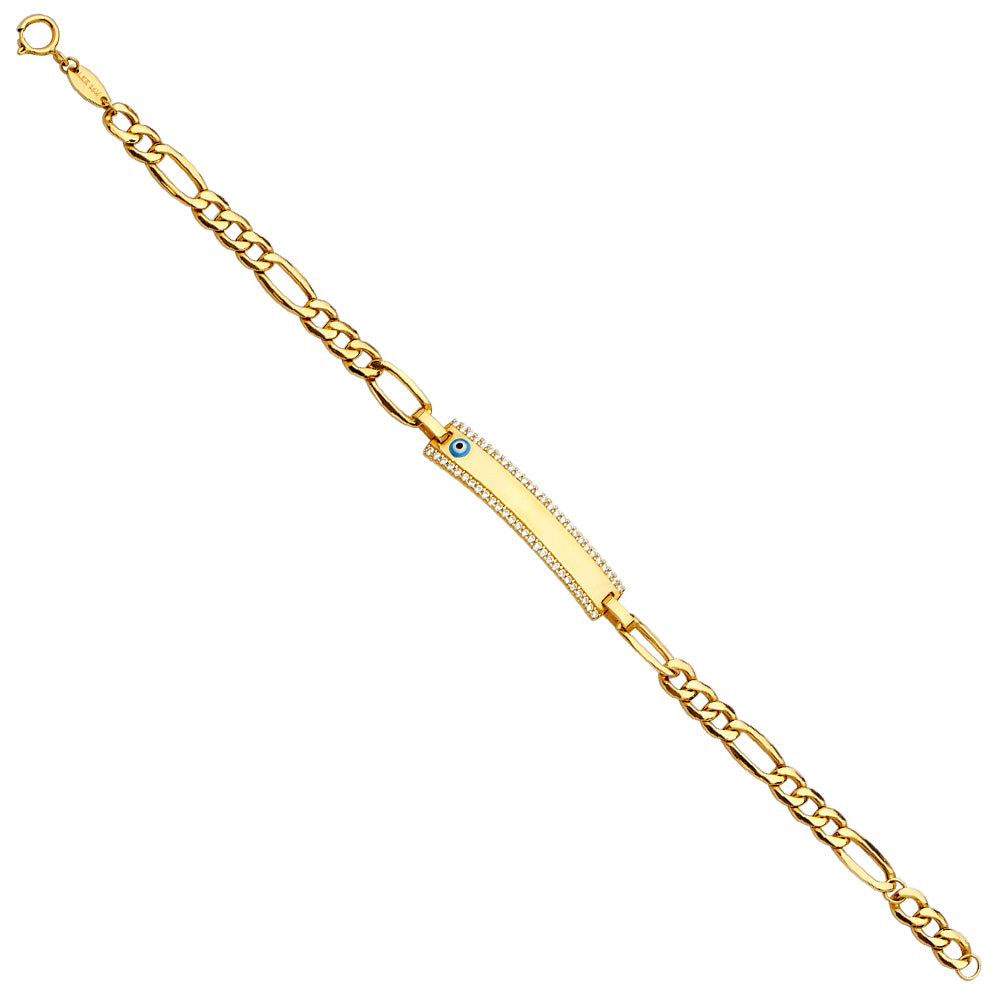 14K Yellow Gold Light Link ID & Evil Eye Bracelet - AB695
