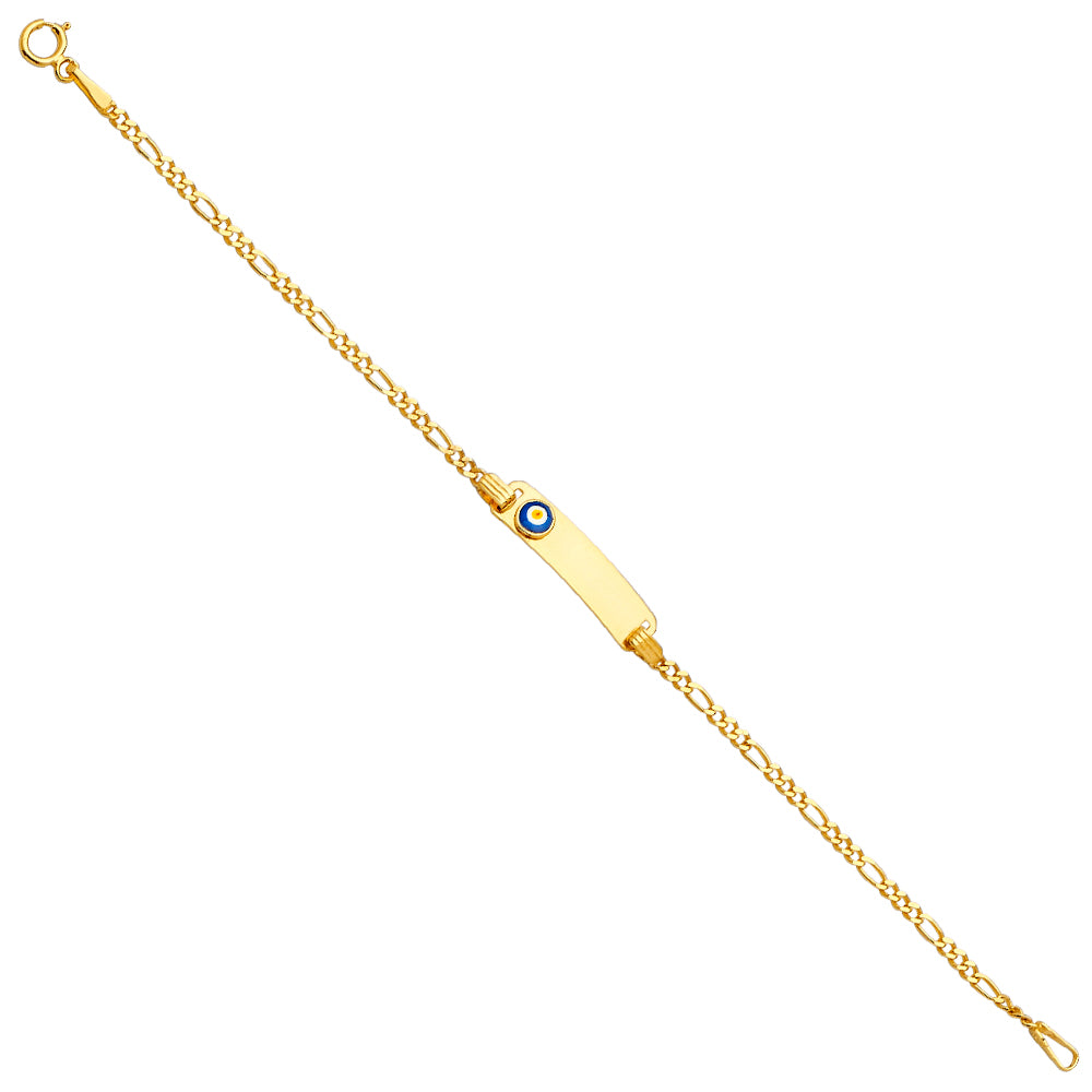 14K Yellow Gold Light Link ID & Evil Eye Bracelet - AB696