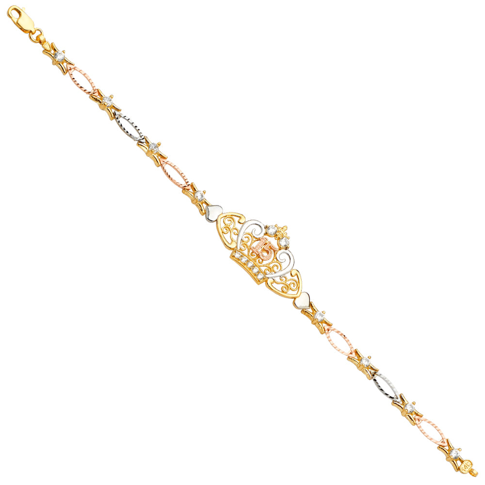 14K Yellow Gold 15 Años & Lucky Bracelet - AB708