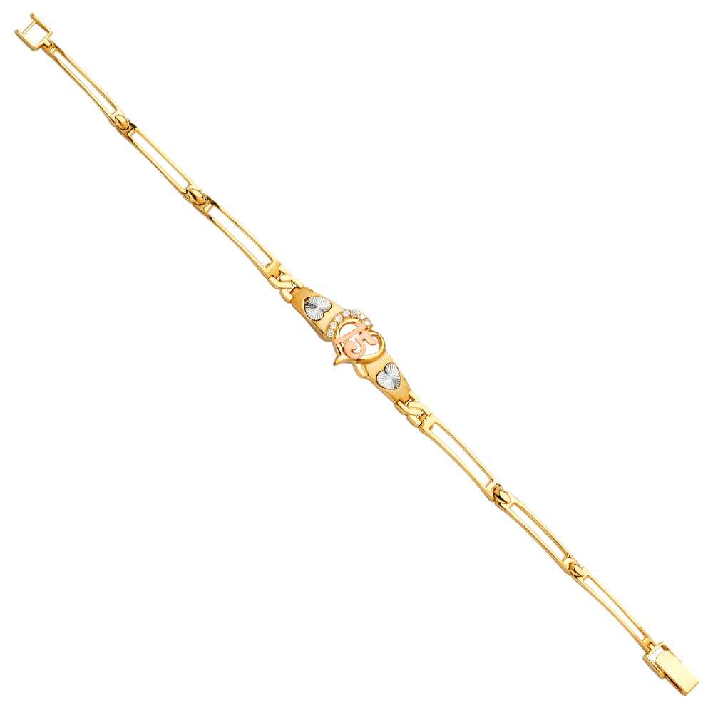 14K Yellow Gold 15 Años & Lucky Bracelet - AB713
