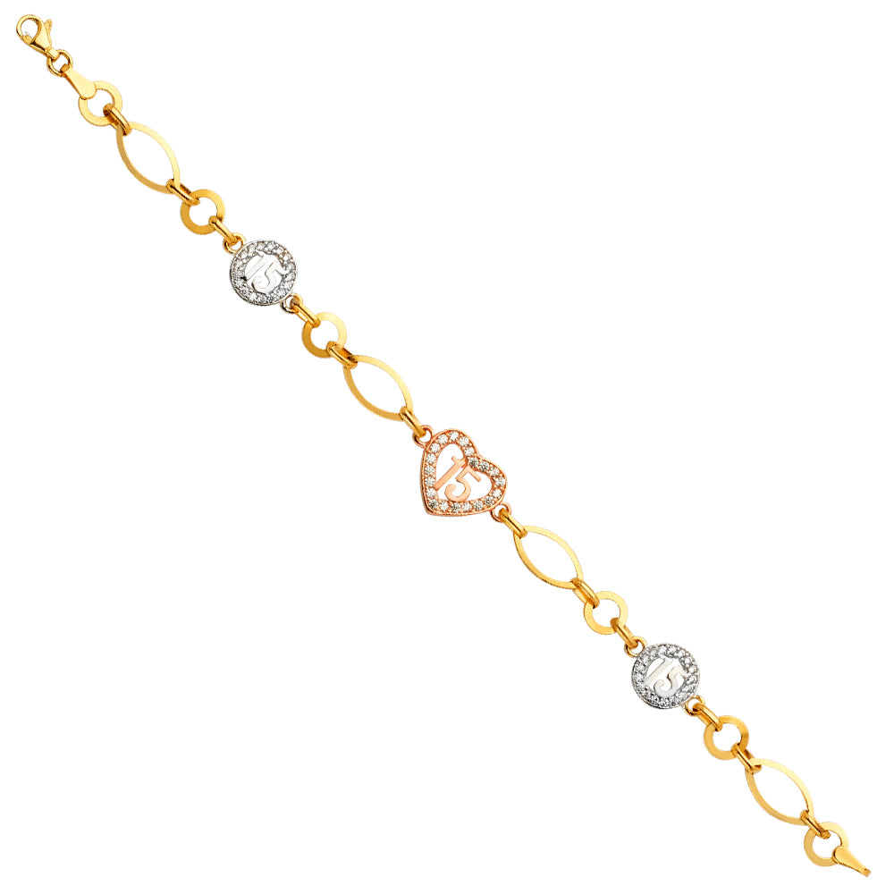 14K Yellow Gold 15 Años & Lucky Bracelet - AB714