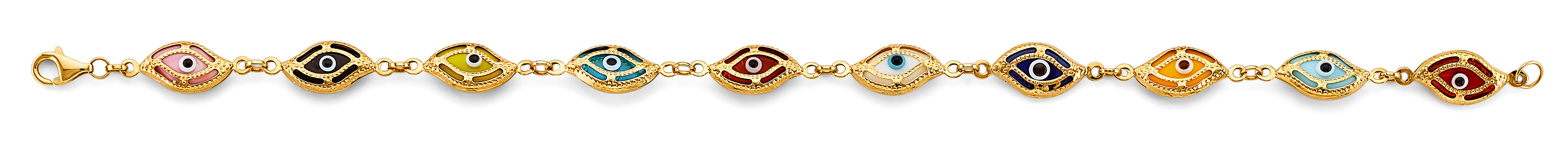 14K Yellow Gold Light Link ID & Evil Eye Bracelet - AB1052