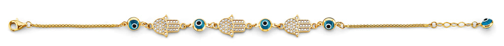 14K Yellow Gold Light Link ID & Evil Eye Bracelet - AB1057
