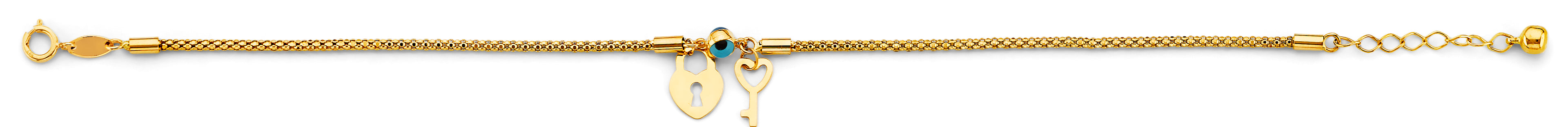 14K Yellow Gold Light Link ID & Evil Eye Bracelet - AB1059