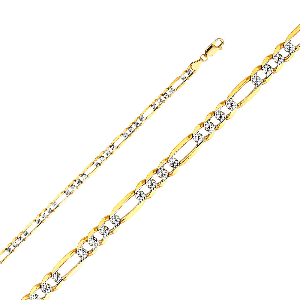 14K White Gold Figaro 3+1 Light White Pave 4.6mm Chain - CH-0119