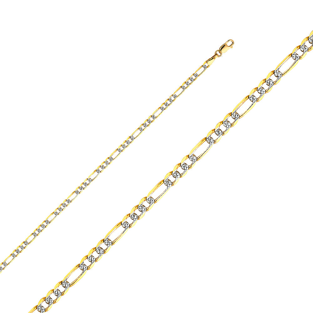14K White Gold Figaro 3+1 Light White Pave 3.1mm Chain - CH-0121
