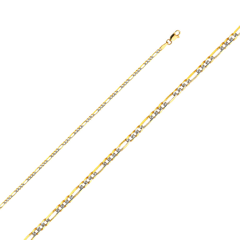 14K White Gold Figaro 3+1 Light White Pave 2.2mm Chain - CH-0122