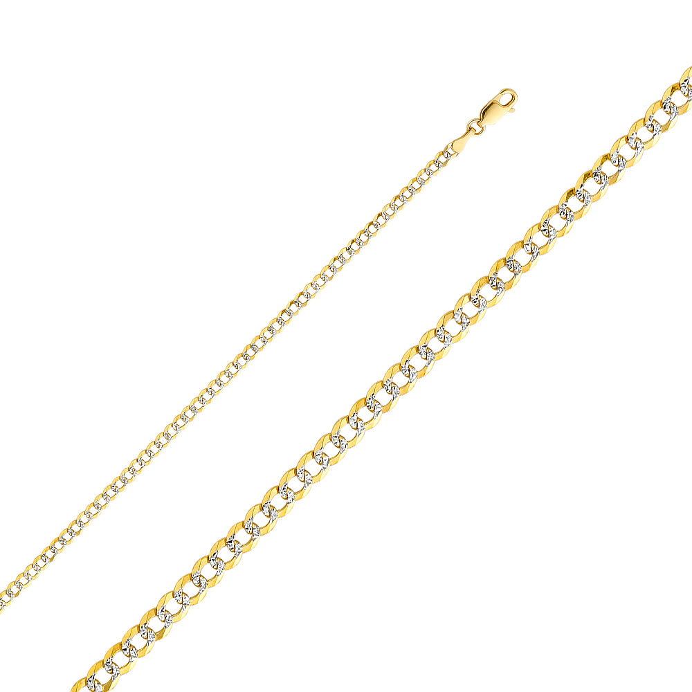 14K White Gold Curb Regular White Pave 3.2mm Chain - CH-0128