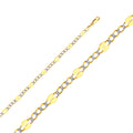 14K White Gold Stamped Figaro 3+1 White Pave 4.8mm Chain - CH-0131