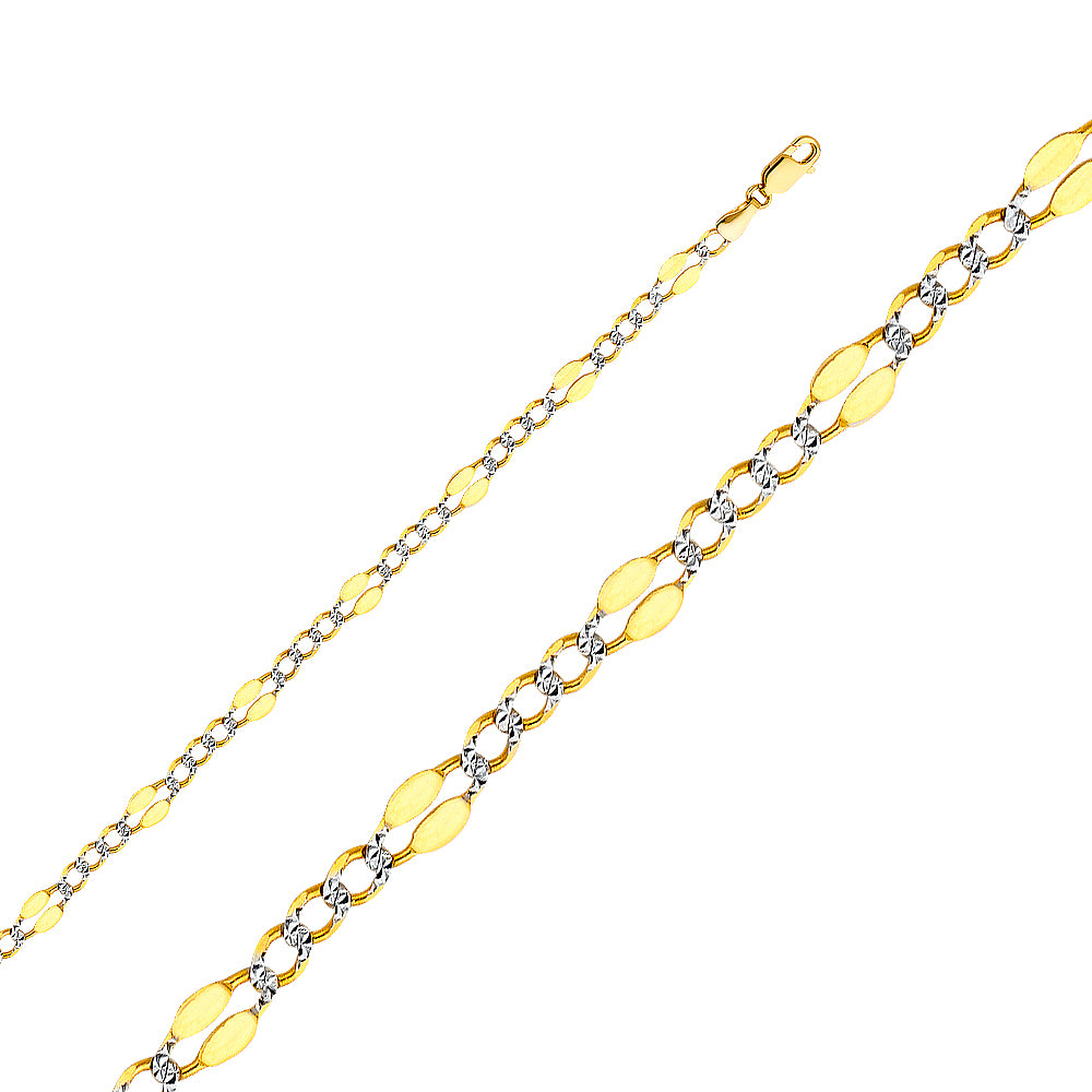 14K White Gold Stamped Figaro 3+1 White Pave 4.8mm Chain - CH-0131