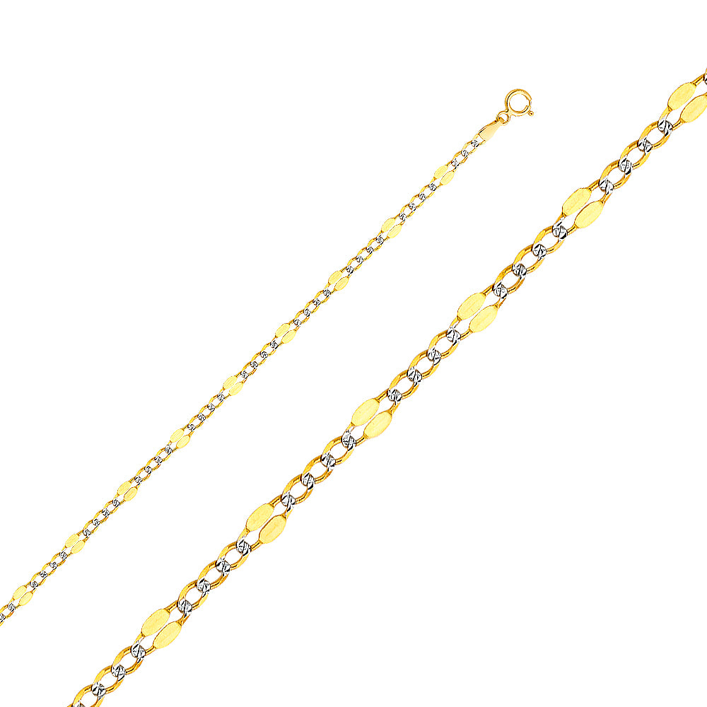 14K White Gold Stamped Figaro 3+1 White Pave 3.7mm Chain - CH-0132