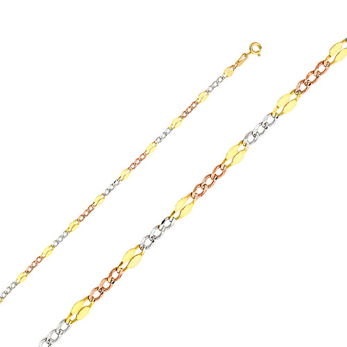 14K Tri Color Gold 3 Color Stamped Figaro 3+1 3.7mm Chain - CH-0134