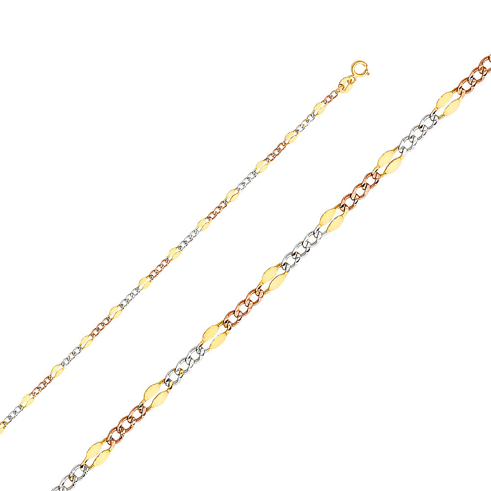 14K Tri Color Gold 3 Color Stamped Figaro 3+1 3.2mm Chain - CH-0135