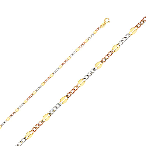 14K Tri Color Gold 3 Color Stamped Figaro 3+1 3.2mm Chain - CH-0135