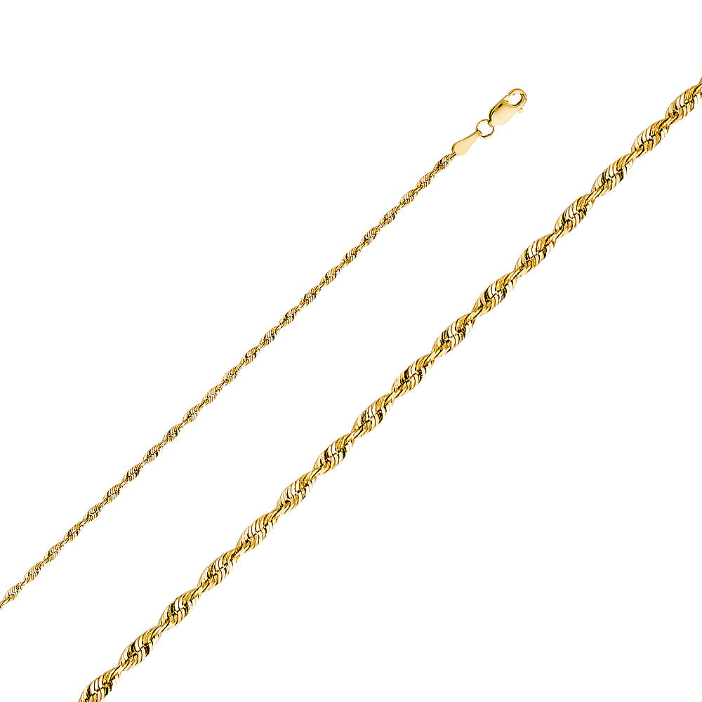 14K Yellow Gold Solid Solid Super Light Rope D.C. 2.3mm Chain - CH-0138