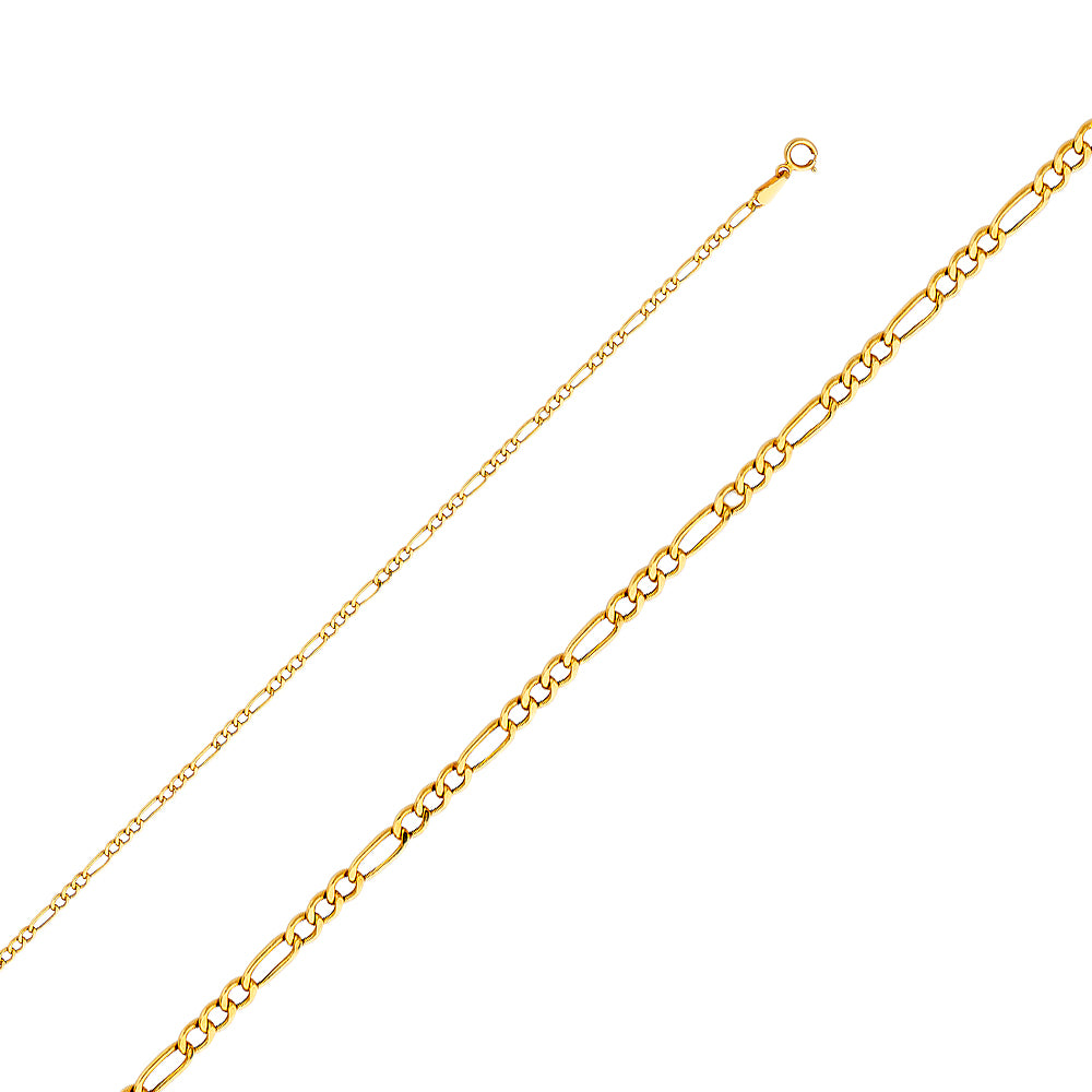 14K Yellow Gold Hollow Bevelled Figaro 3+1 2.1mm Chain - CH-0159