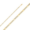 14K White Gold Hollow Bevelled Figaro 3+1 White Pave 3mm Chain - CH-0161