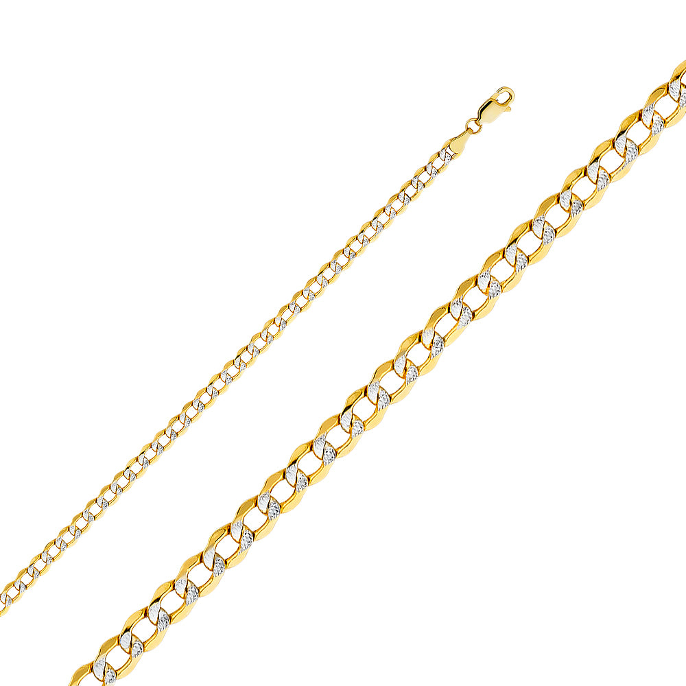 14K White Gold Hollow Bevelled Curb White Pave 4.3mm Chain - CH-0169