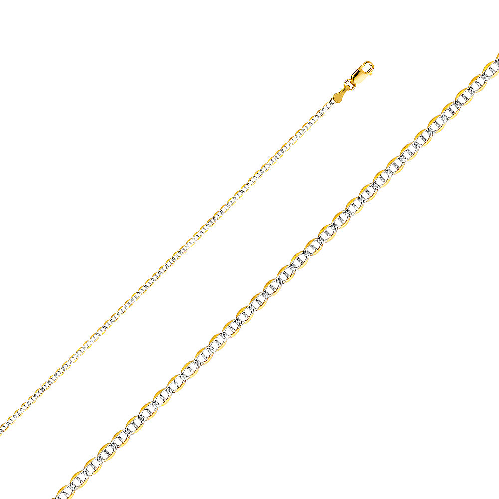 14K White Gold Flat Mariner White Pave 2mm Chain - CH-0269