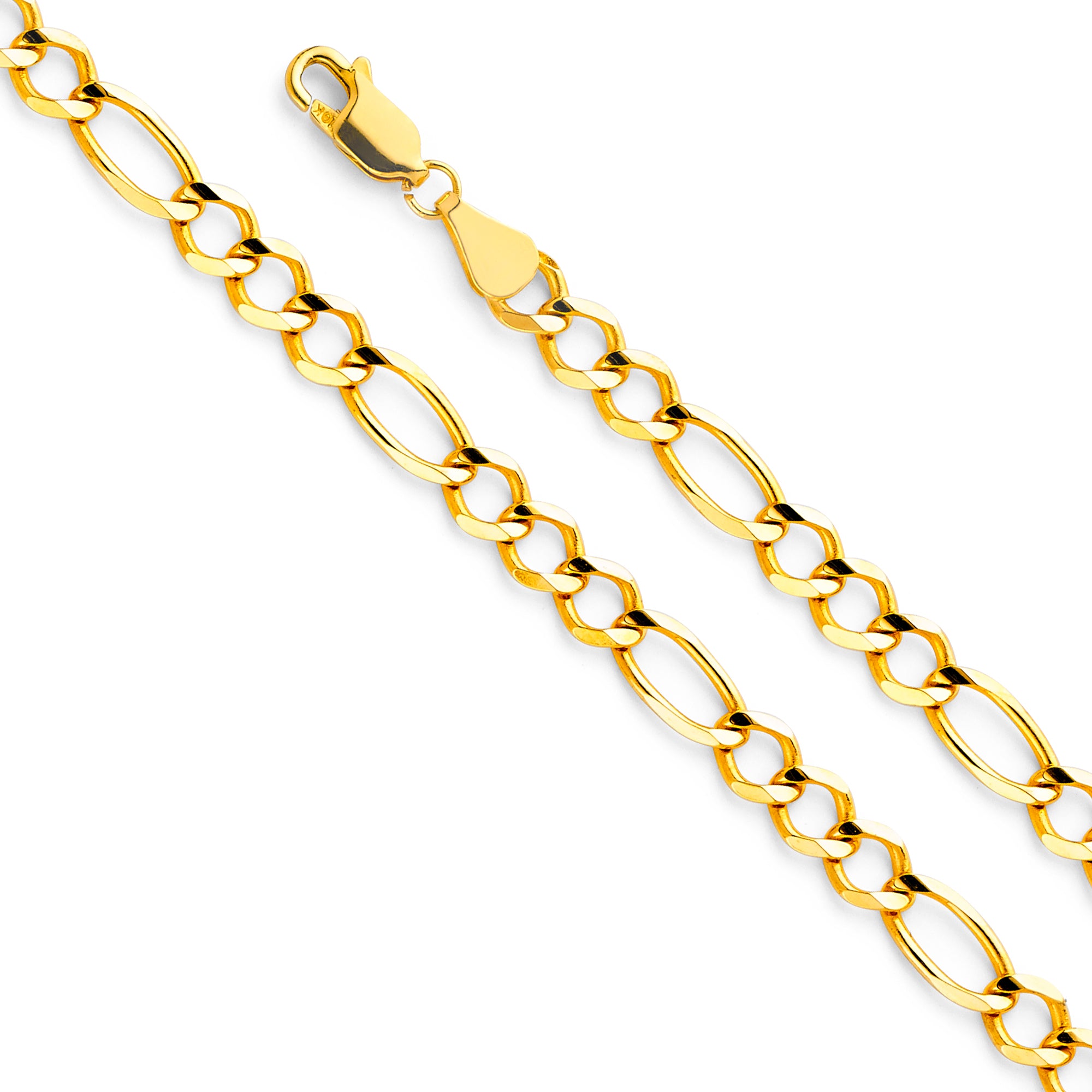 14K Yellow Gold Figaro 3+1 Concave Open Light 5.6mm Chain - CH-0295