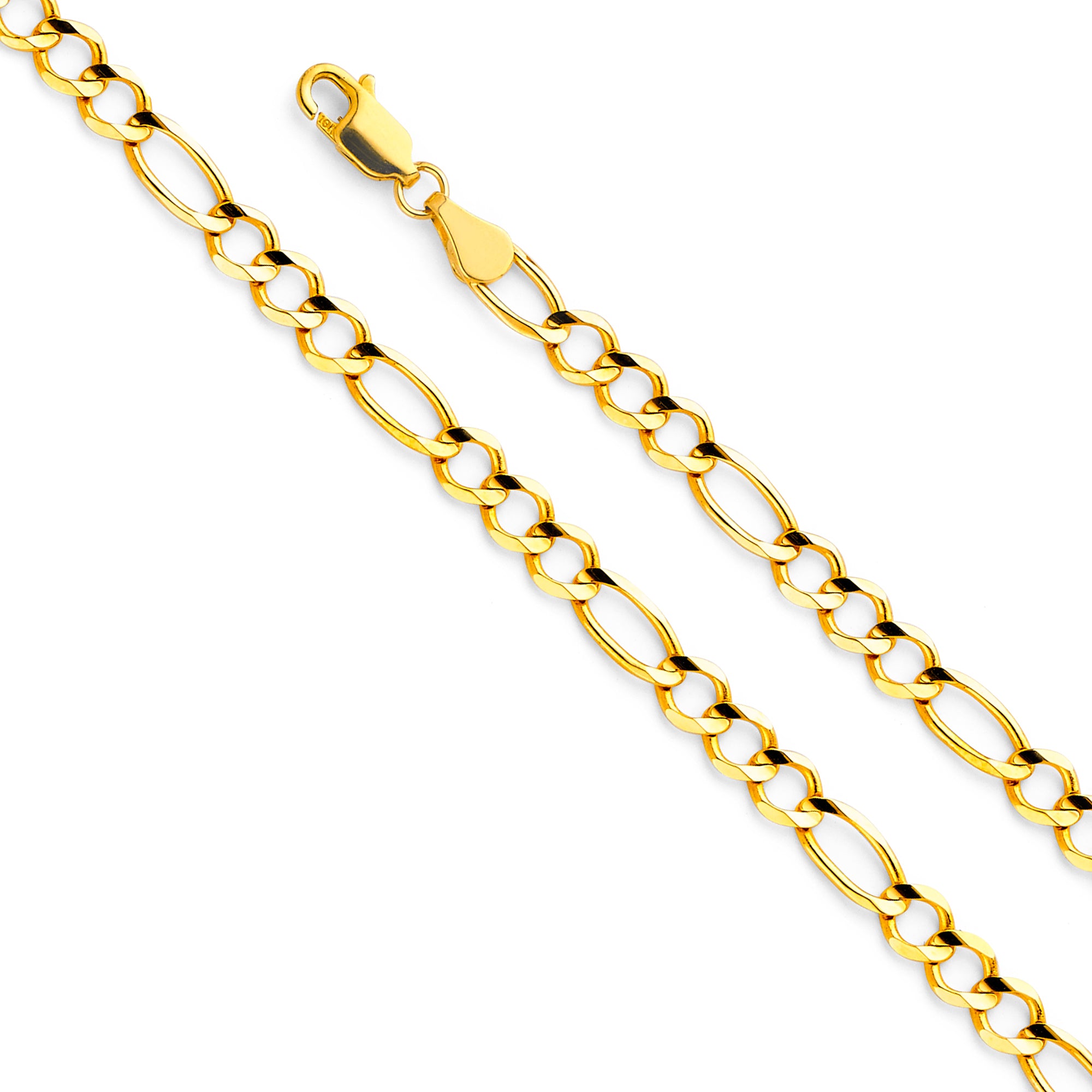 14K Yellow Gold Figaro 3+1 Concave Open Light 4.7mm Chain - CH-0296