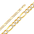 14K White Gold Figaro 3+1 Regular White Pave 8.6mm Chain - CH-0299
