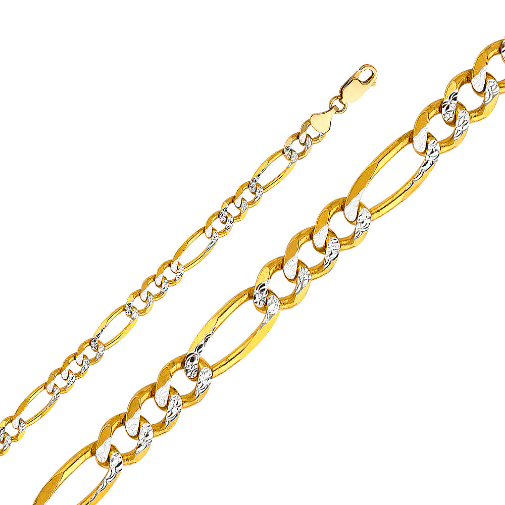 14K White Gold Figaro 3+1 Regular White Pave 6.9mm Chain - CH-0300