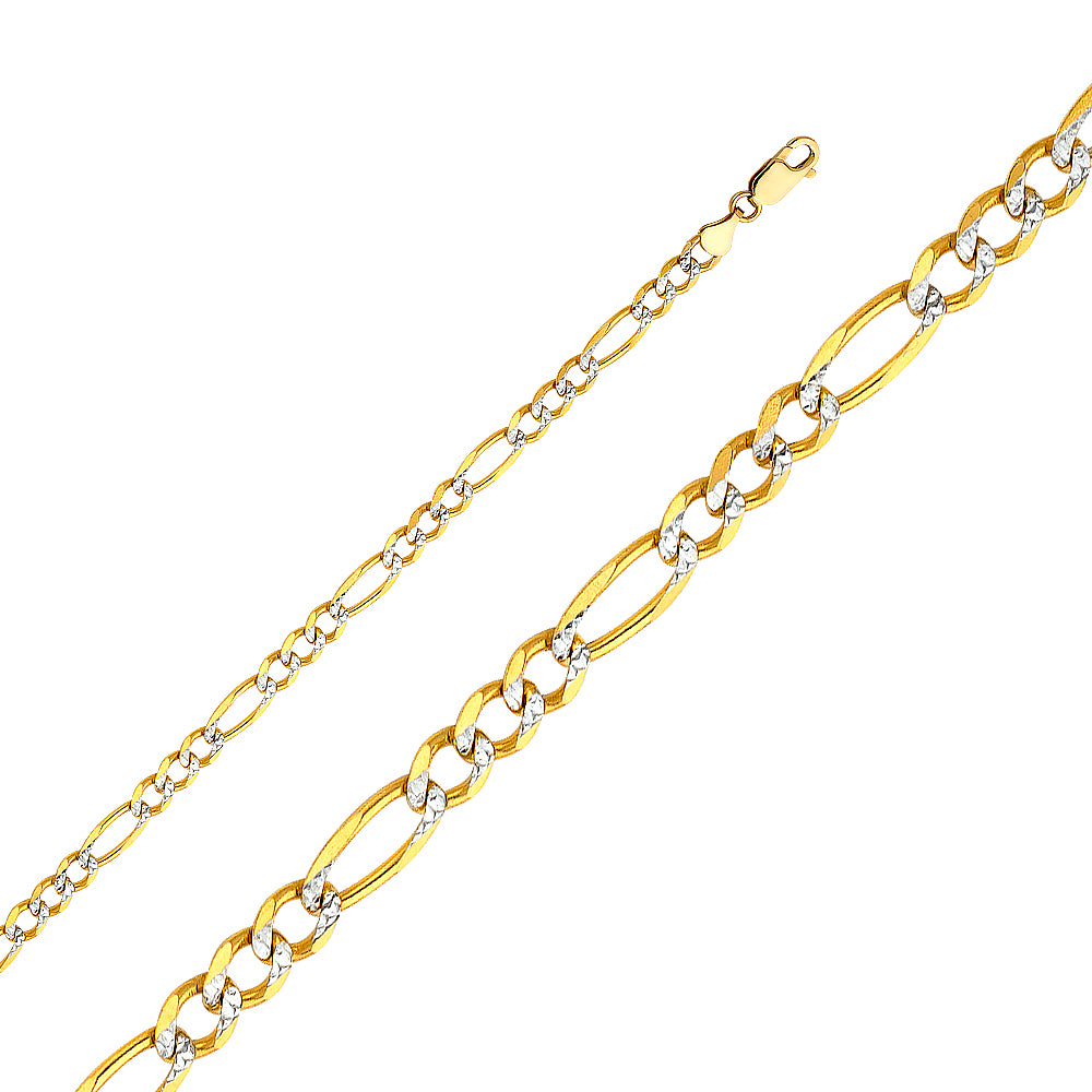 14K White Gold Figaro 3+1 Regular White Pave 4.7mm Chain - CH-0302