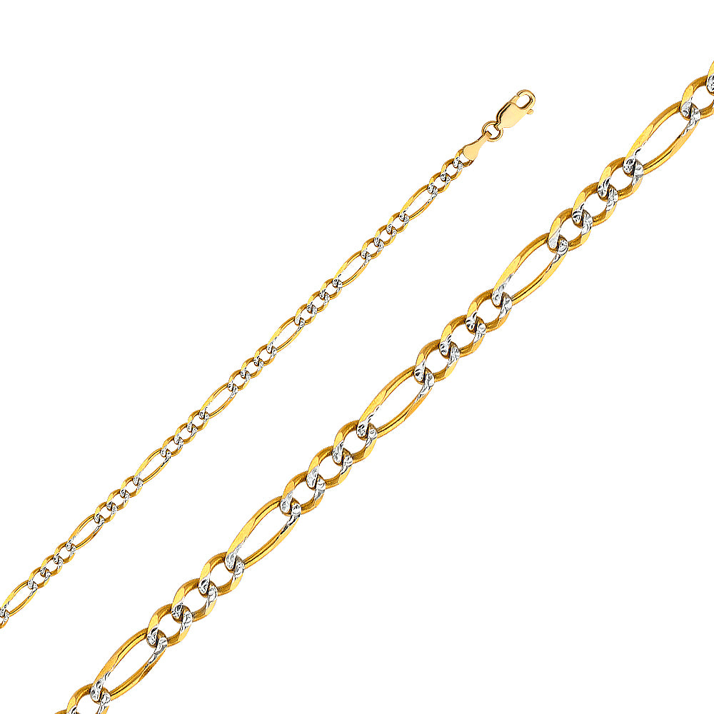 14K White Gold Figaro 3+1 Regular White Pave 4mm Chain - CH-0303