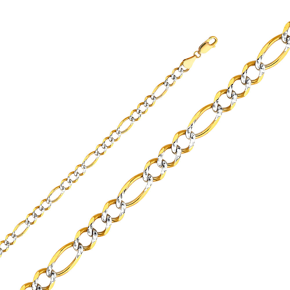 14K White Gold Figaro 3+1 Open Light White Pave 5.6mm Chain - CH-0306