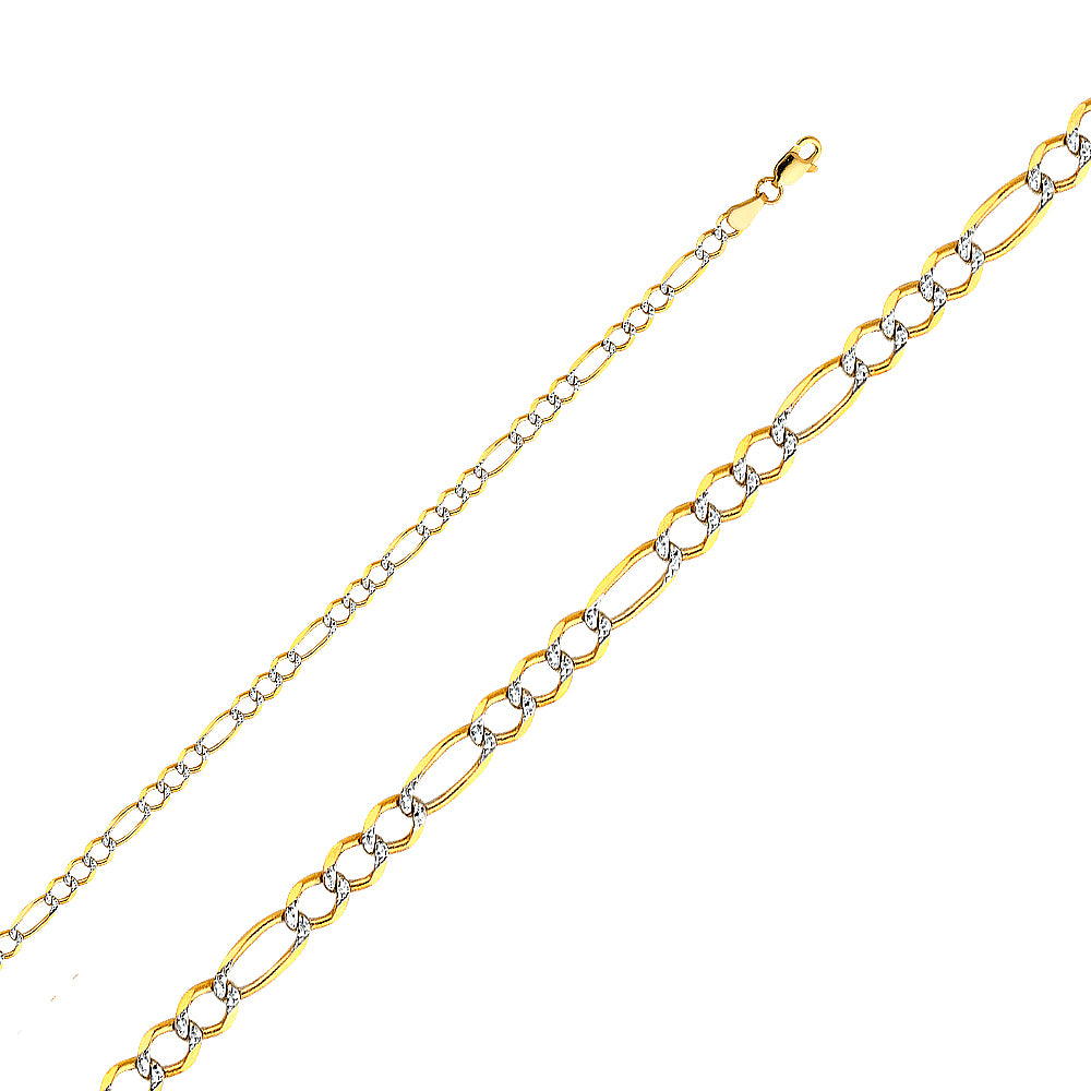 14K White Gold Figaro 3+1 Open Light White Pave 3.9mm Chain - CH-0308