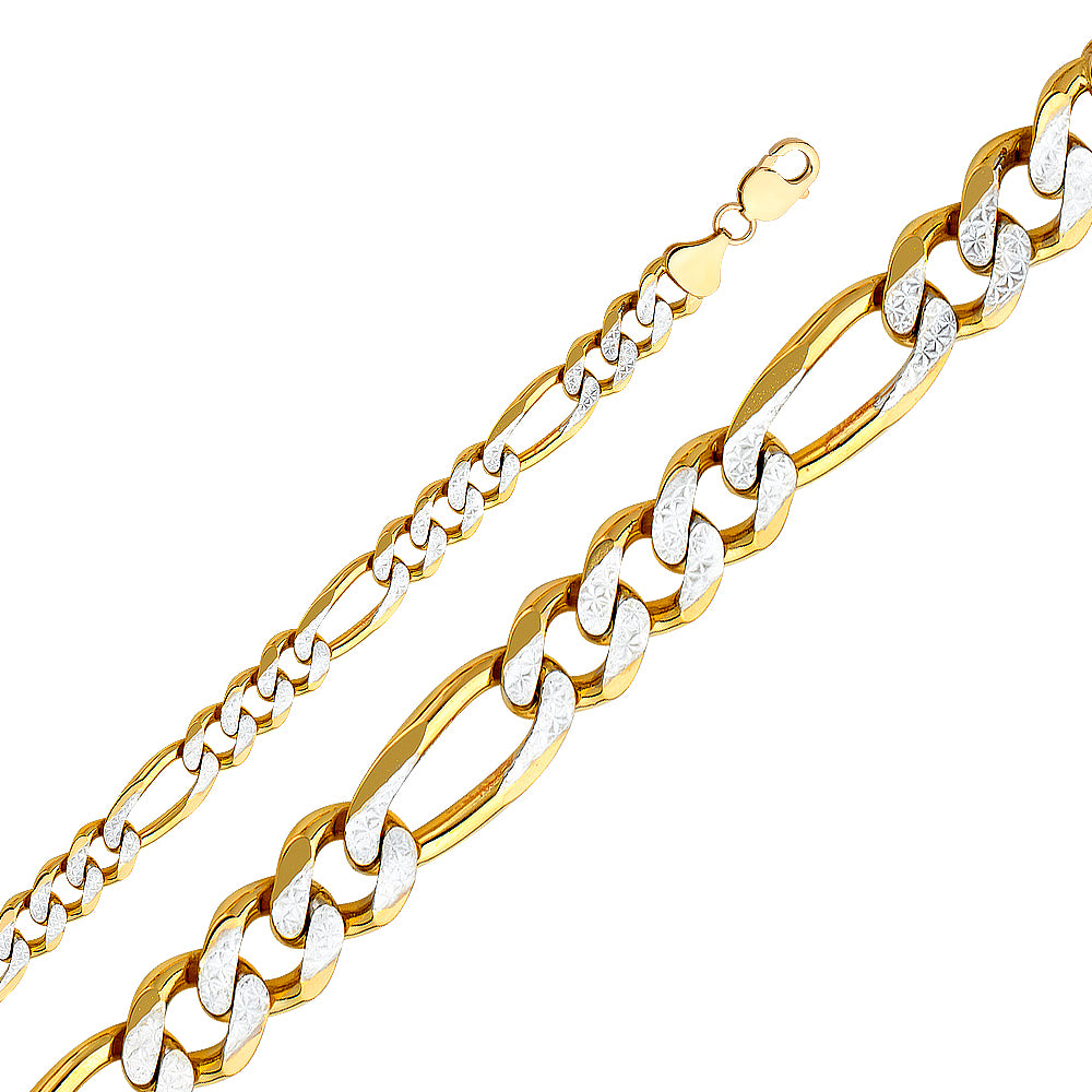 14K White Gold Figaro 3+1 Regular White Pave 11.3mm Chain - CH-0309