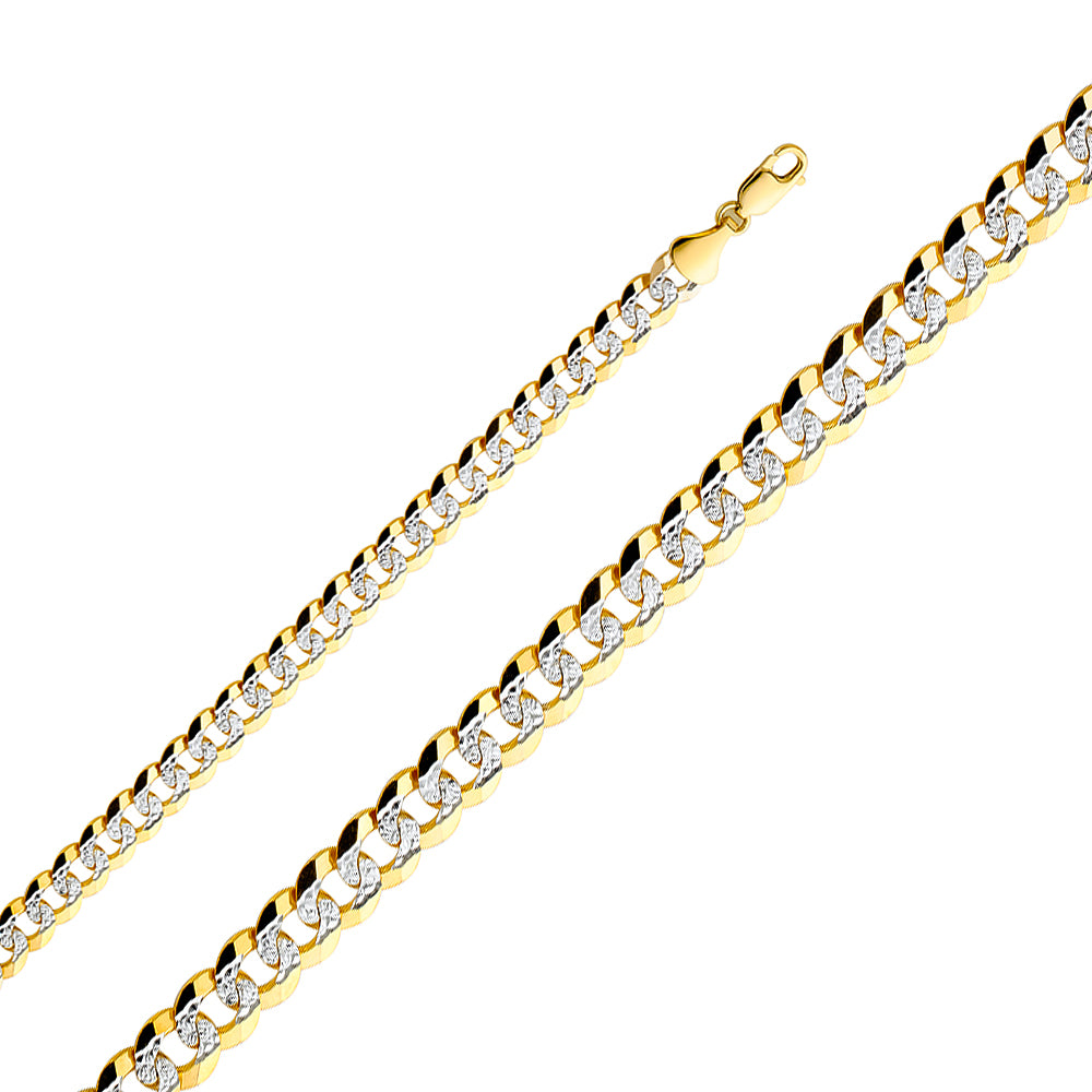 14K White Gold Curb Regular White Pave 8.5mm Chain - CH-0322